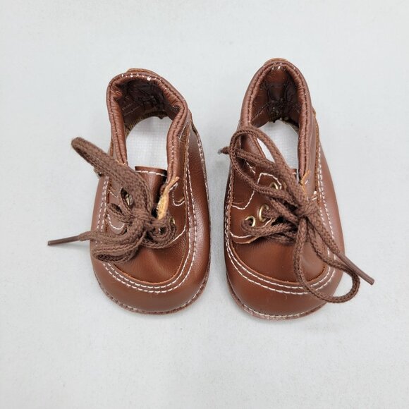 Tallinas Brown Lace-Up Doll Shoes Size 3 Faux Leather With Stitch Detail - Picture 4 of 7